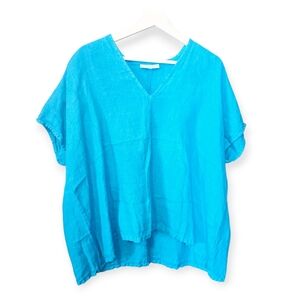 Bryn Walker oversized turquoise linen square cut blouse